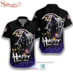 Baltimore Ravens Halloween Grim Reaper Tropical Hawaiian Shirt