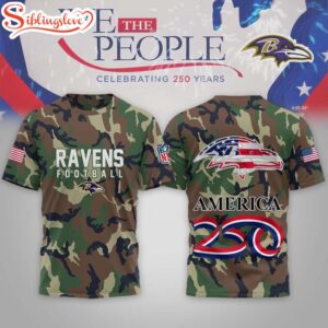 Baltimore Ravens NFL 250 Years of America Camo 3D T-Shirt