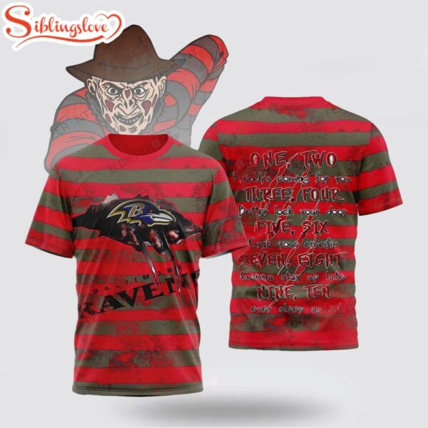Baltimore Ravens NFL Freddy Krueger All Over Print T-Shirt