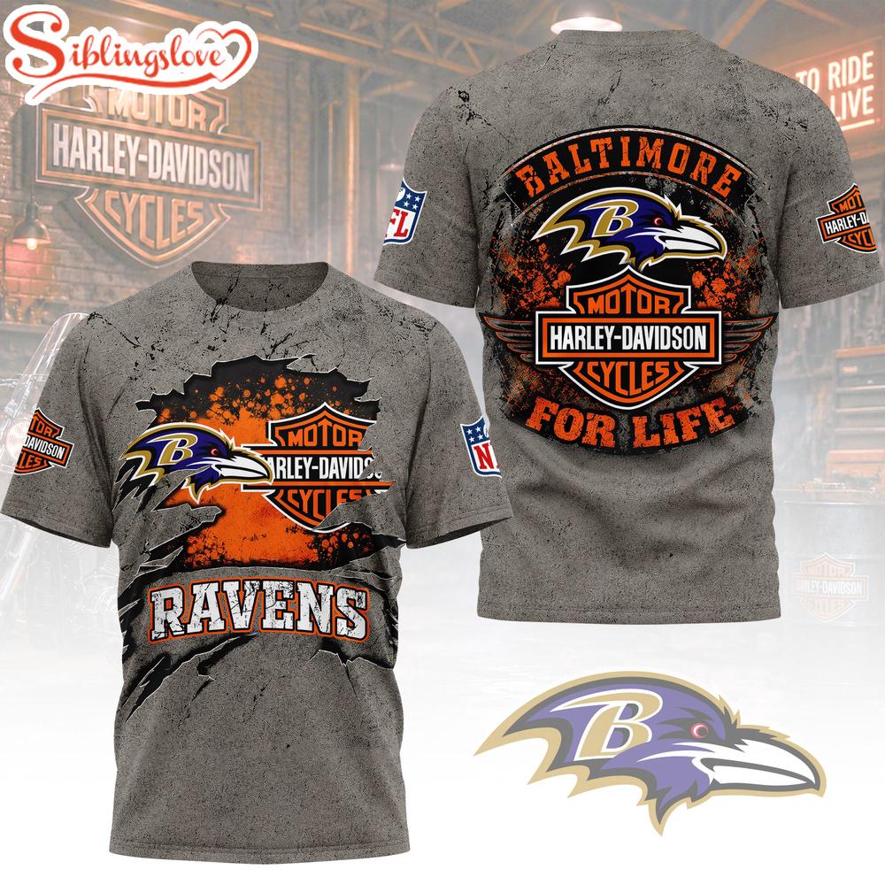 Baltimore Ravens NFL Harley Davidson For Life 3D T-Shirt 1 Baltimore Ravens NFL Harley Davidson For Life 3D T-Shirt