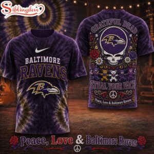 Baltimore Ravens NFL Peace Love Greateful 3D T-Shirt