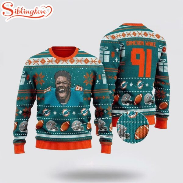 Cameron Wake 91 Miami Dolphins Ugly Christmas Sweater