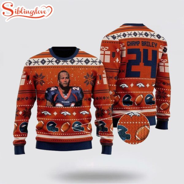Champ Bailey 24 Denver Broncos Ugly Christmas Sweater