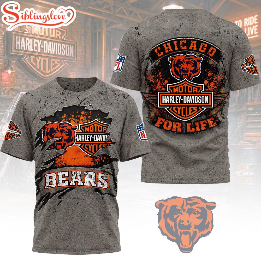 Chicago Bears NFL Harley Davidson For Life 3D T-Shirt 1 Chicago Bears NFL Harley Davidson For Life 3D T-Shirt