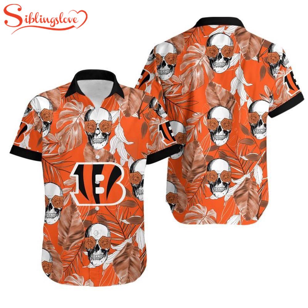 Cincinnati Bengals Coconut Leaves And Skulls Hawaiian Shirt 1 Cincinnati Bengals Coconut Leaves And Skulls Hawaiian Shirt