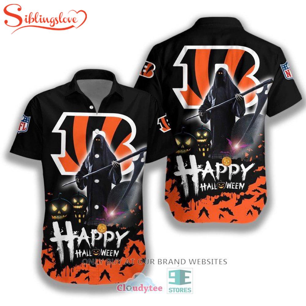 Cincinnati Bengals Halloween Grim Reaper Tropical Hawaiian Shirt 1 Cincinnati Bengals Halloween Grim Reaper Tropical Hawaiian Shirt