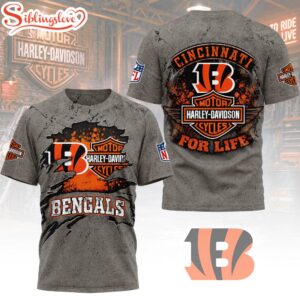 Cincinnati Bengals NFL Harley Davidson For Life 3D T-Shirt
