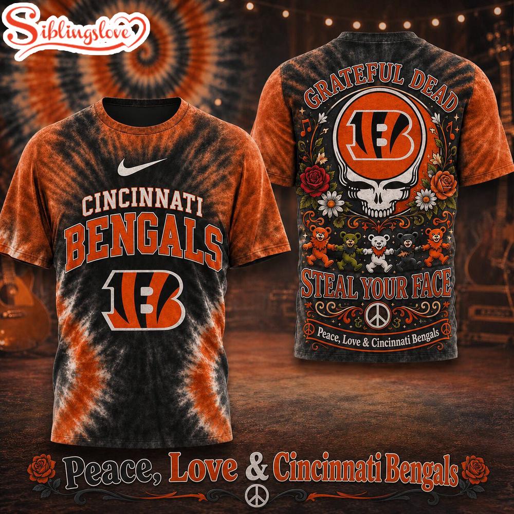 Cincinnati Bengals NFL Peace Love Greateful 3D T-Shirt 1 Cincinnati Bengals NFL Peace Love Greateful 3D T-Shirt