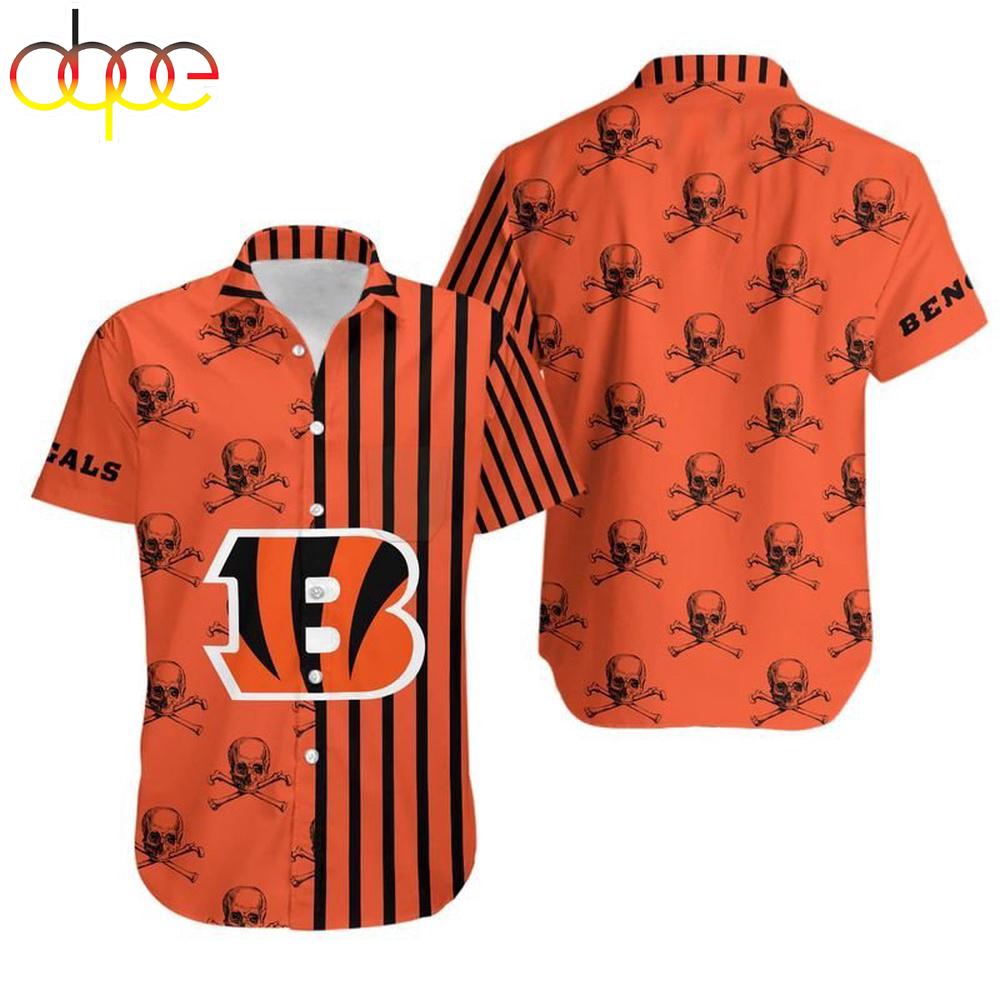 Cincinnati Bengals Stripes and Skull Hawaiian Shirt For Fans 1 Cincinnati Bengals Stripes and Skull Hawaiian Shirt For Fans