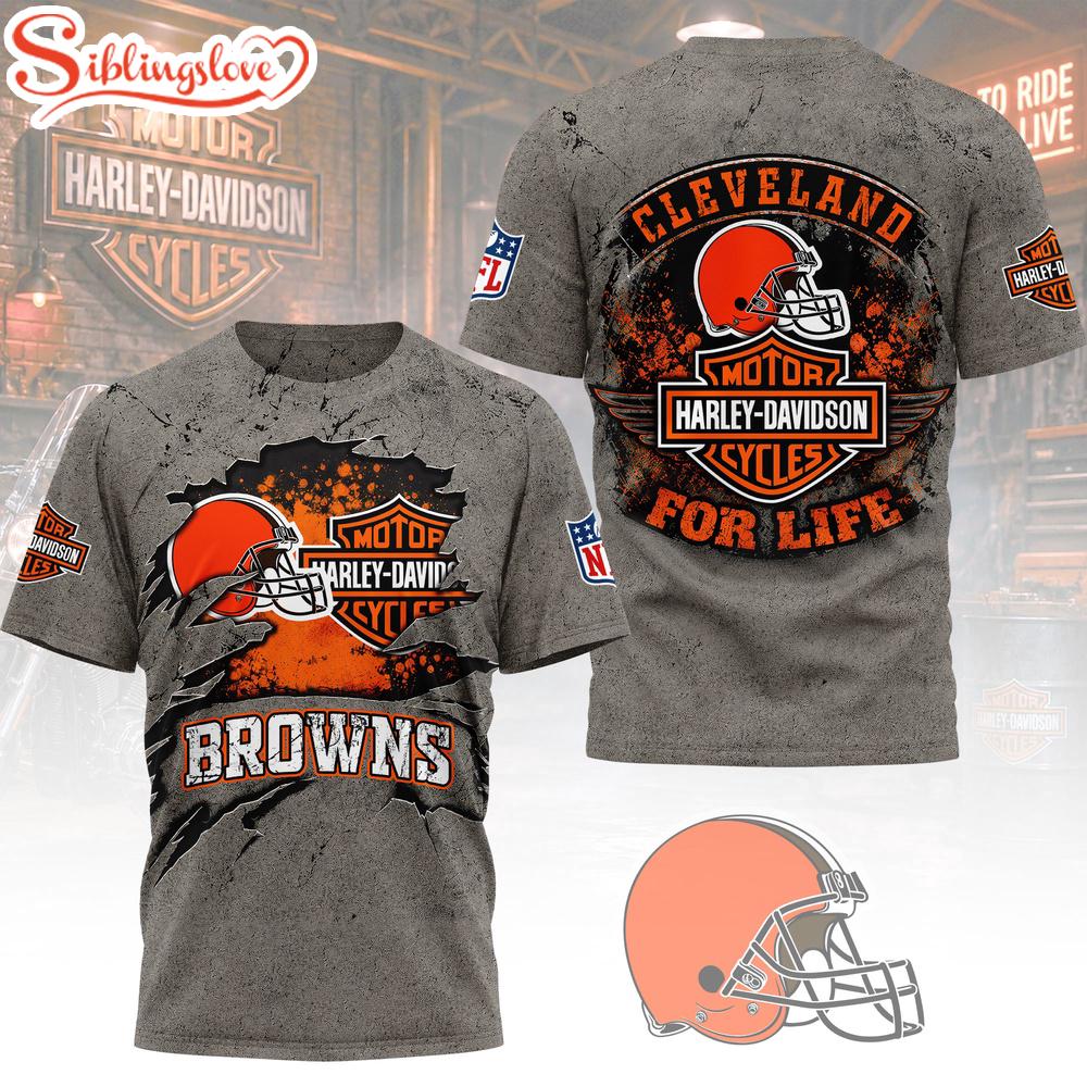 Cleveland Browns NFL Harley Davidson For Life 3D T-Shirt 1 Cleveland Browns NFL Harley Davidson For Life 3D T-Shirt
