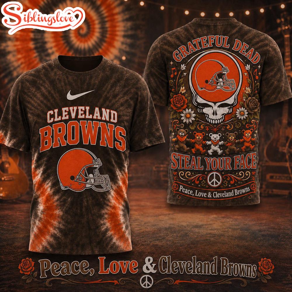 Cleveland Browns NFL Peace Love Greateful 3D T-Shirt 1 Cleveland Browns NFL Peace Love Greateful 3D T-Shirt