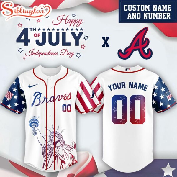 Custom Name And Number Atlanta Braves MLB x 4th Of July Day Baseball Jersey Shirt