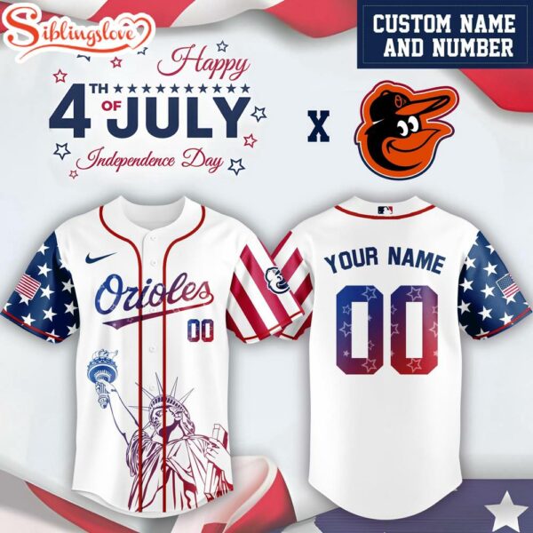Custom Name And Number Baltimore Orioles MLB x 4th Of July Day Baseball Jersey Shirt