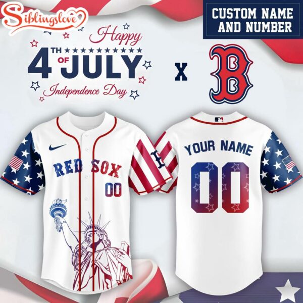 Custom Name And Number Boston Red Sox MLB x 4th Of July Day Baseball Jersey Shirt