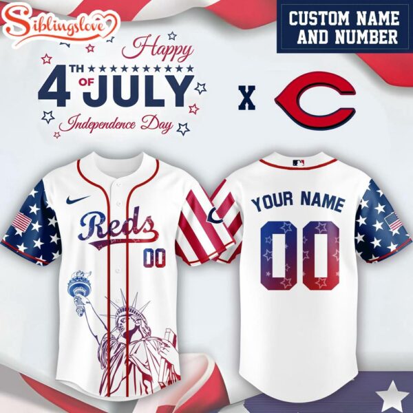 Custom Name And Number Cincinnati Reds MLB x 4th Of July Day Baseball Jersey Shirt