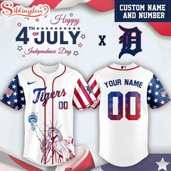 Custom Name And Number Detroit Tigers MLB x 4th Of July Day Baseball Jersey Shirt