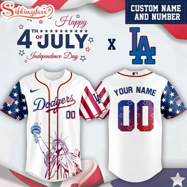 Custom Name And Number Los Angeles Dodgers MLB x 4th Of July Day Baseball Jersey Shirt