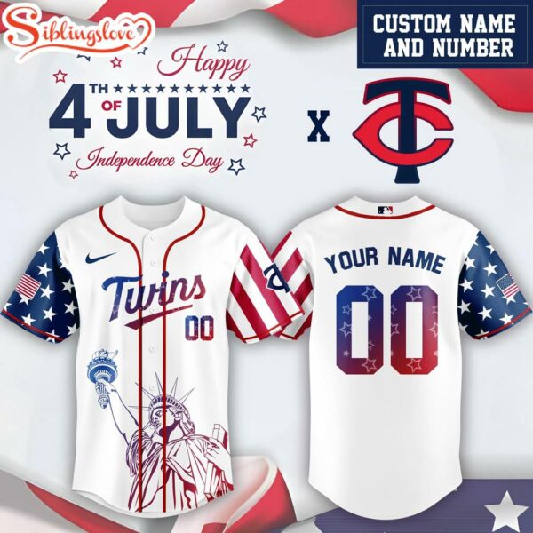 Custom Name And Number Minnesota Twins MLB x 4th Of July Day Baseball Jersey Shirt