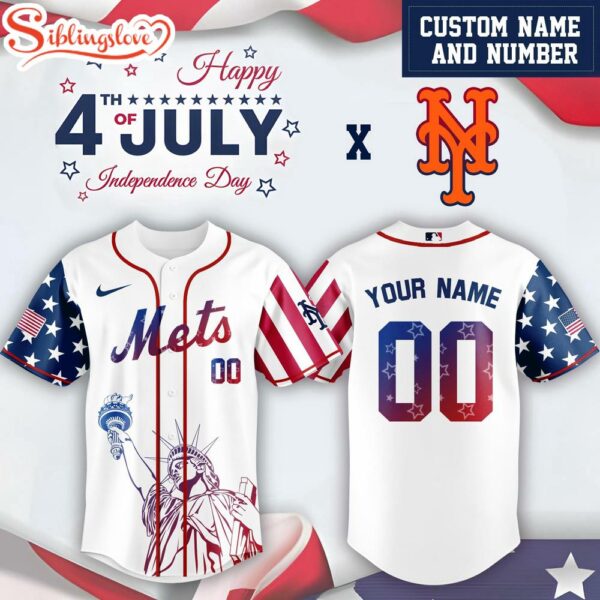 Custom Name And Number New York Mets MLB x 4th Of July Day Baseball Jersey Shirt
