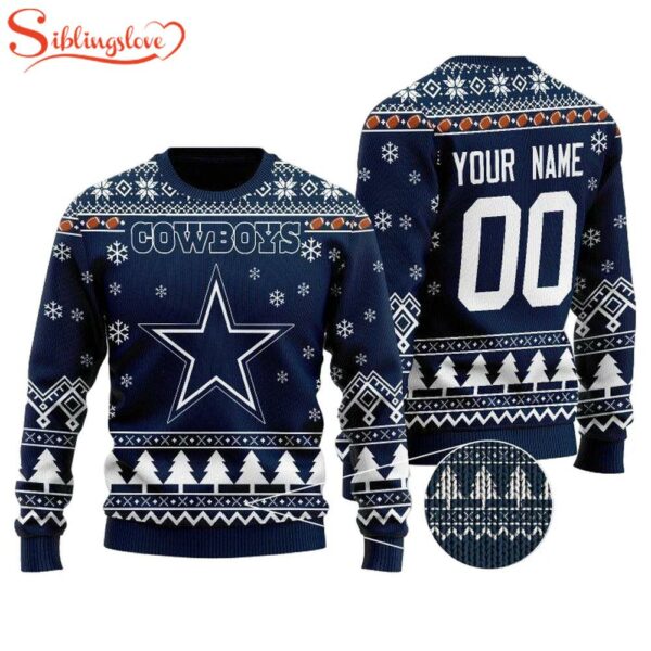 Custom Name And Number Nfl Dallas Cowboys Snow Ugly Christmas Sweater