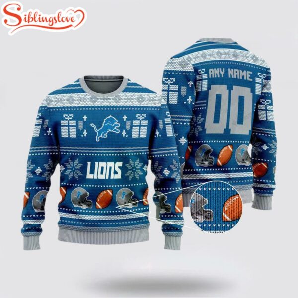 Custom Name And Number Nfl Detroit Lions Ugly Christmas Sweater