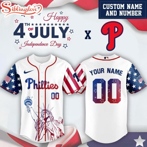 Custom Name And Number Philadelphia Phillies MLB x 4th Of July Day Baseball Jersey Shirt