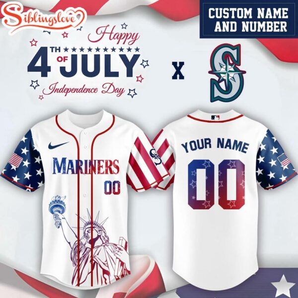 Custom Name And Number Seattle Mariners MLB x 4th Of July Day Baseball Jersey Shirt