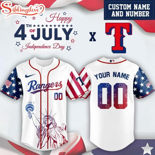 Custom Name And Number Texas Rangers MLB x 4th Of July Day Baseball Jersey Shirt