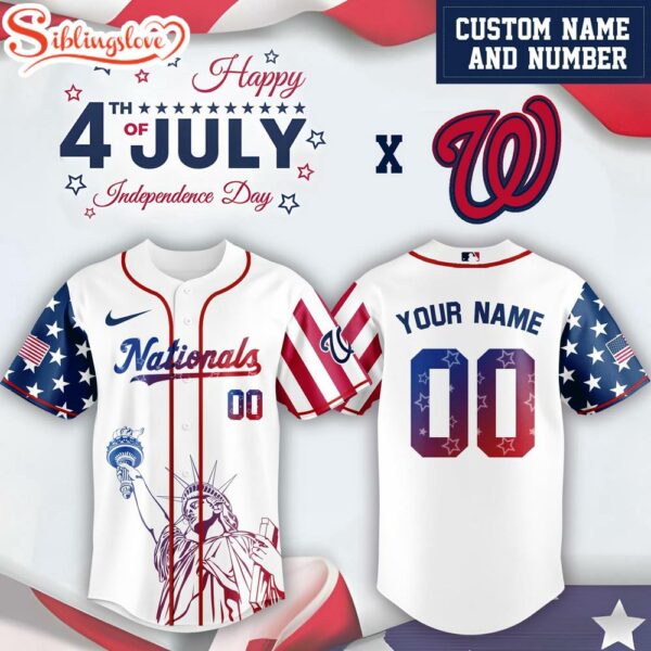 Custom Name And Number Washington Nationals MLB x 4th Of July Day Baseball Jersey Shirt