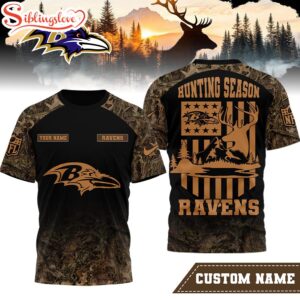 Custom Name Baltimore Ravens NFL Hunting Season 3D Shirt