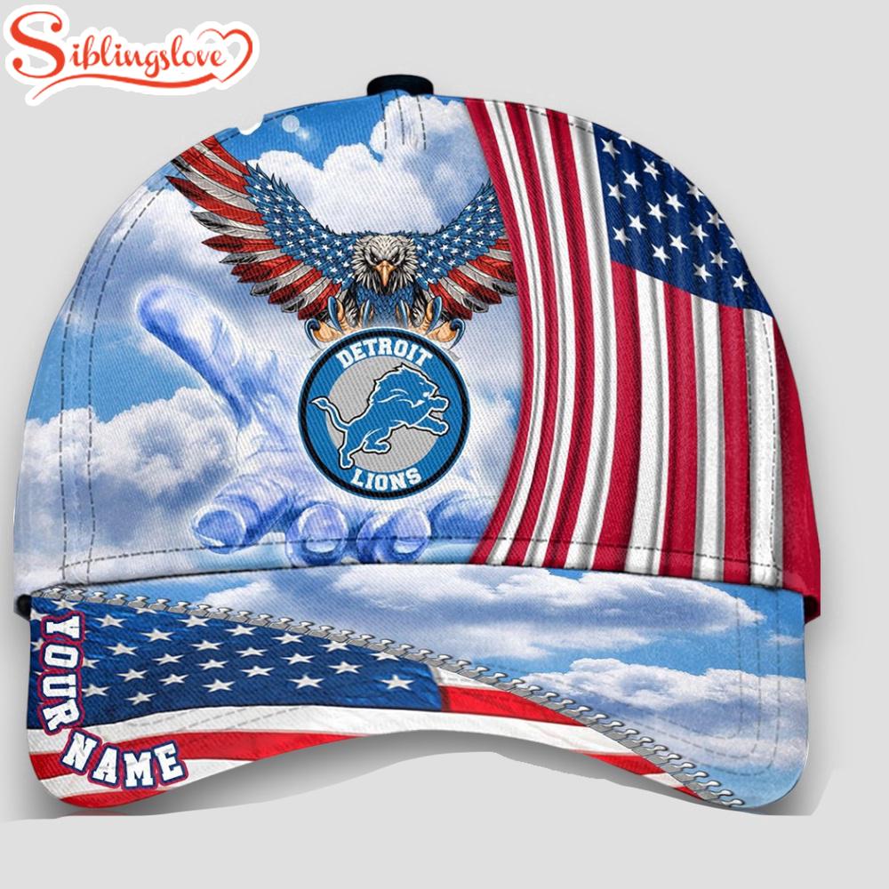 Custom Name Detroit Lions 4th Of July America Flag Eagle Classic Cap 1 Custom Name Detroit Lions 4th Of July America Flag Eagle Classic Cap