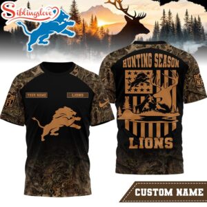 Custom Name Detroit Lions NFL Hunting Season 3D Shirt