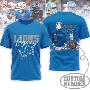 Custom Name Detroit Lions NFL Legacy Father Day 3D T-Shirt For Fans