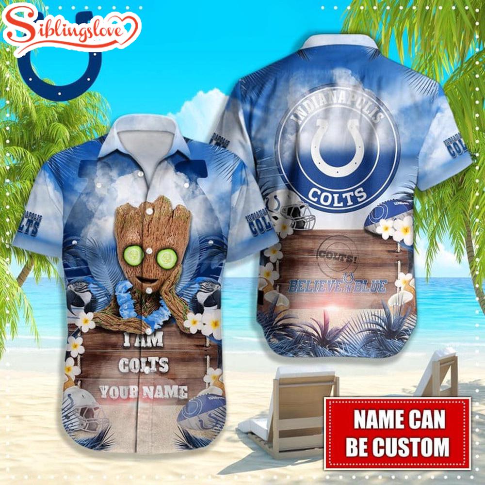 Custom Name Indianapolis Colts NFL Groot Hawaiian Shirt 1 Custom Name Indianapolis Colts NFL Groot Hawaiian Shirt