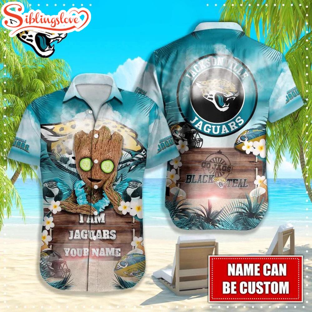 Custom Name Jacksonville Jaguars NFL Groot Hawaiian Shirt 1 Custom Name Jacksonville Jaguars NFL Groot Hawaiian Shirt