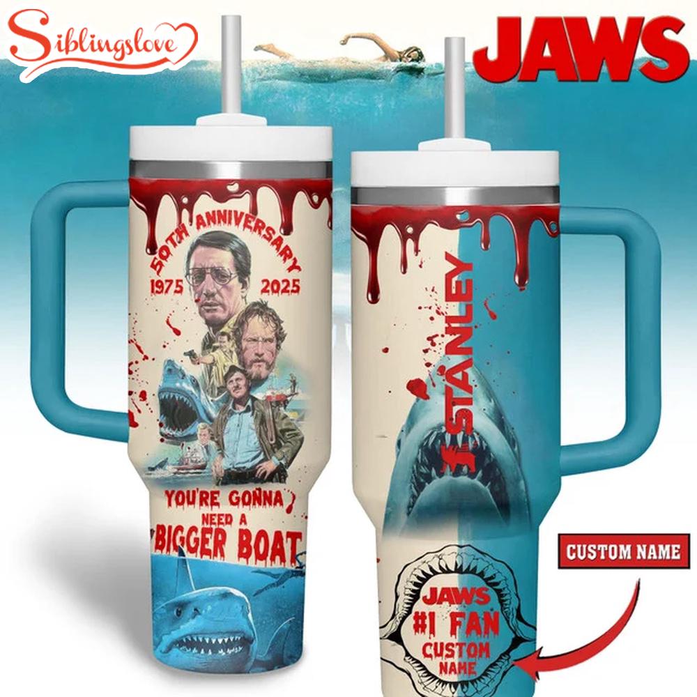 Custom Name JAWS Tumbler 40Oz With Handle 1 Custom Name JAWS Tumbler 40Oz With Handle