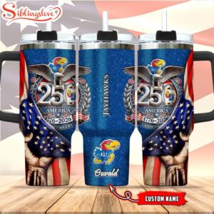 Custom Name Kansas Jayhawks 250 United States Of America 1776-2026 Tumbler 40Oz