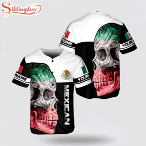 Custom Name Love Mexico Skull And Eagle Baseball Jersey Shirt