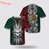Custom Name Mexico Aztec Warrior Skull Flag Baseball Jersey Shirt