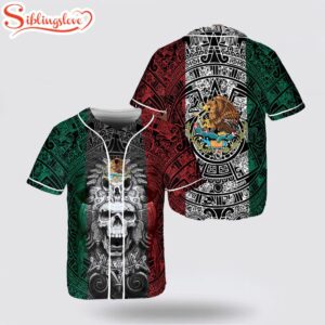 Custom Name Mexico Aztec Warrior Skull Flag Baseball Jersey Shirt