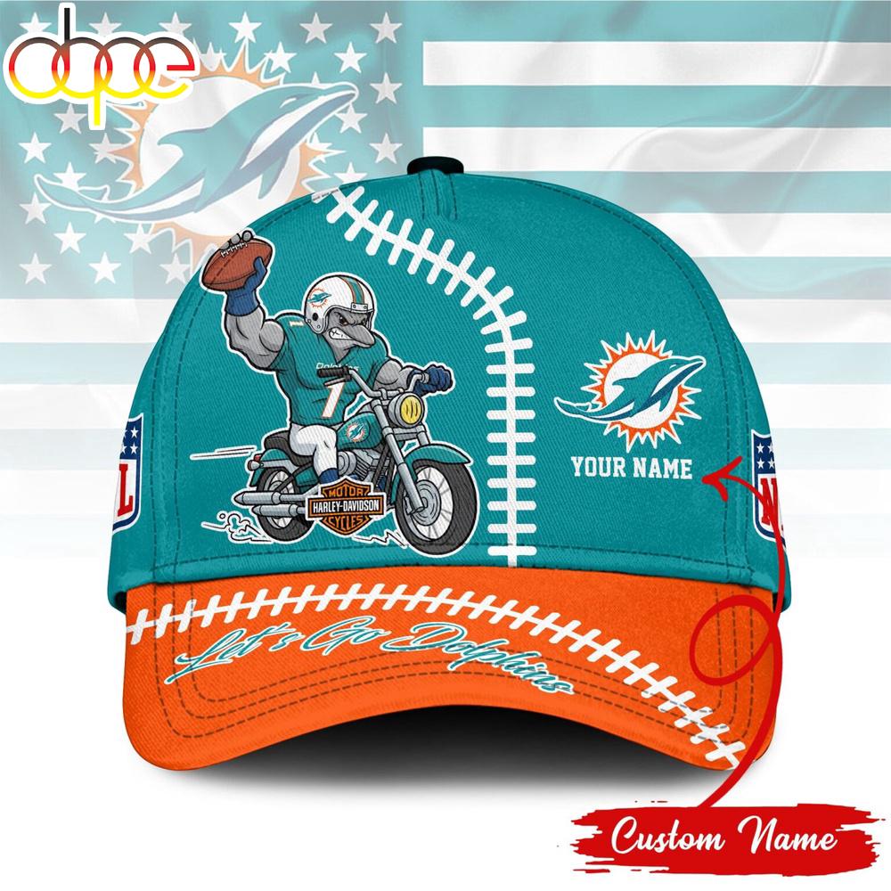 Custom Name Miami Dolphins NFL Harley Davidson 3D Baseball Cap 1 Custom Name Miami Dolphins NFL Harley Davidson 3D Baseball Cap