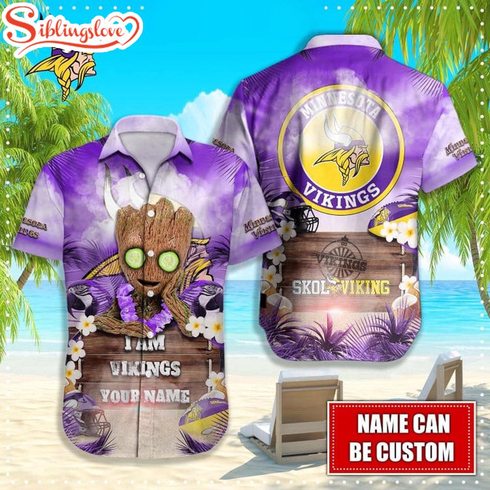 Custom Name Minnesota Vikings NFL Groot Hawaiian Shirt 1 Custom Name Minnesota Vikings NFL Groot Hawaiian Shirt