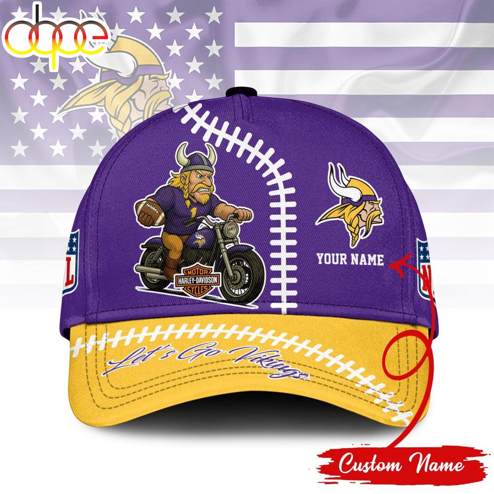 Custom Name Minnesota Vikings NFL Harley Davidson 3D Baseball Cap 1 Custom Name Minnesota Vikings NFL Harley Davidson 3D Baseball Cap