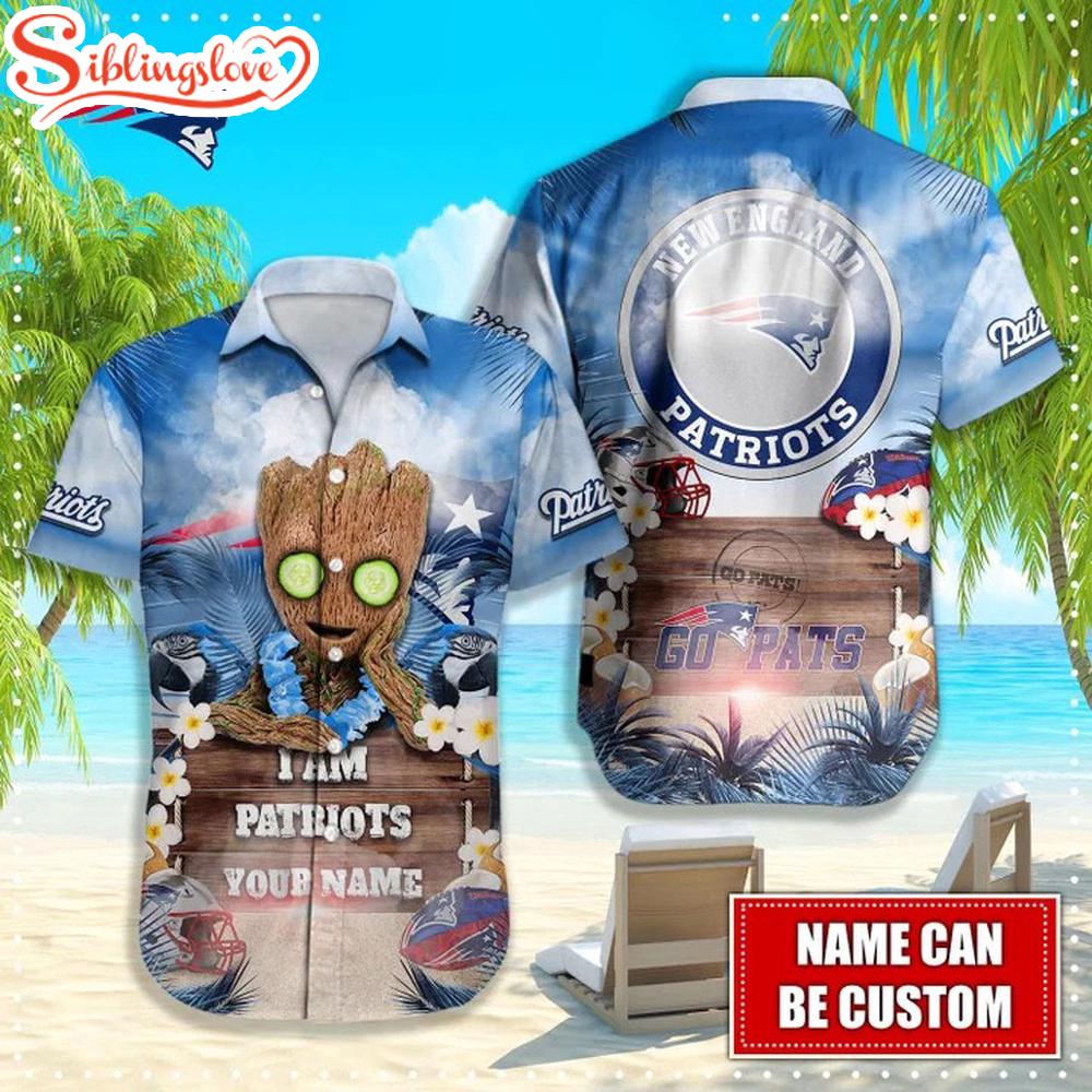 Custom Name New England Patriots NFL Groot Hawaiian Shirt 1 Custom Name New England Patriots NFL Groot Hawaiian Shirt