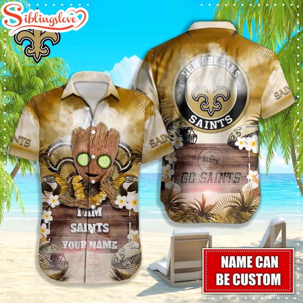 Custom Name New Orleans Saints NFL Groot Hawaiian Shirt 1 Custom Name New Orleans Saints NFL Groot Hawaiian Shirt