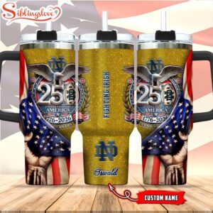 Custom Name Notre Dame Fighting Irish 250 United States Of America 1776-2026 Tumbler 40Oz