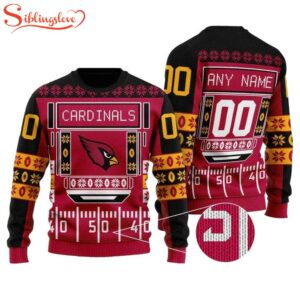 Custom Name Number Nfl Arizona Cardinals Playing Field Ugly Christmas Sweater