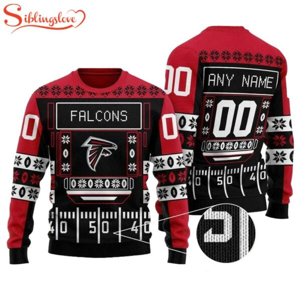 Custom Name Number Nfl Atlanta Falcons Playing Field Ugly Christmas Sweater