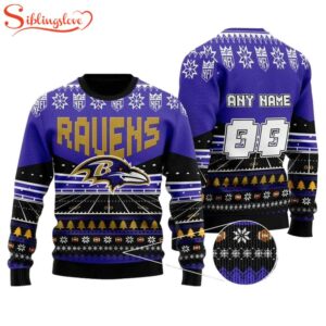 Custom Name Number Nfl Baltimore Ravens Rugby Ugly Christmas Sweater