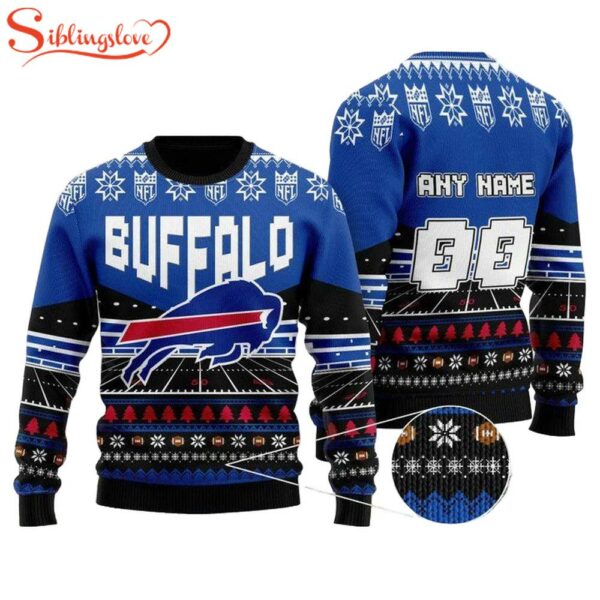 Custom Name Number Nfl Buffalo Bills Rugby Ugly Christmas Sweater